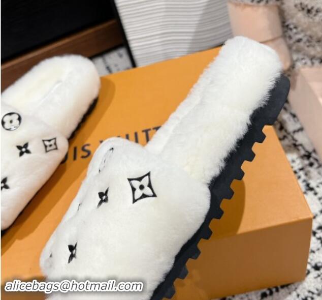 Unique Style Louis Vuitton Wool Flat Slides Sandal White 1114055