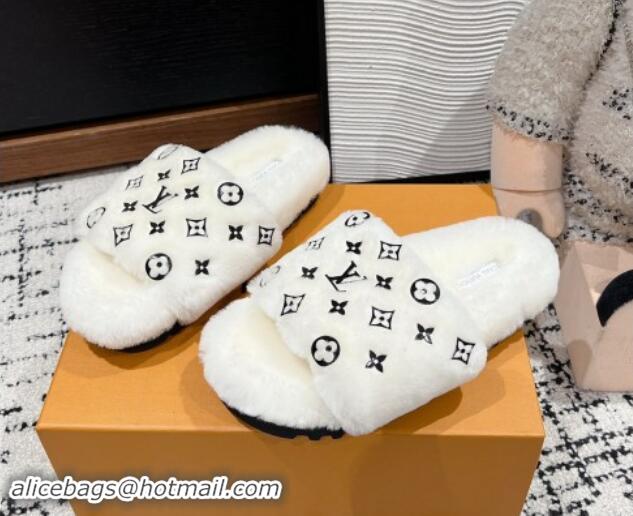 Unique Style Louis Vuitton Wool Flat Slides Sandal White 1114055