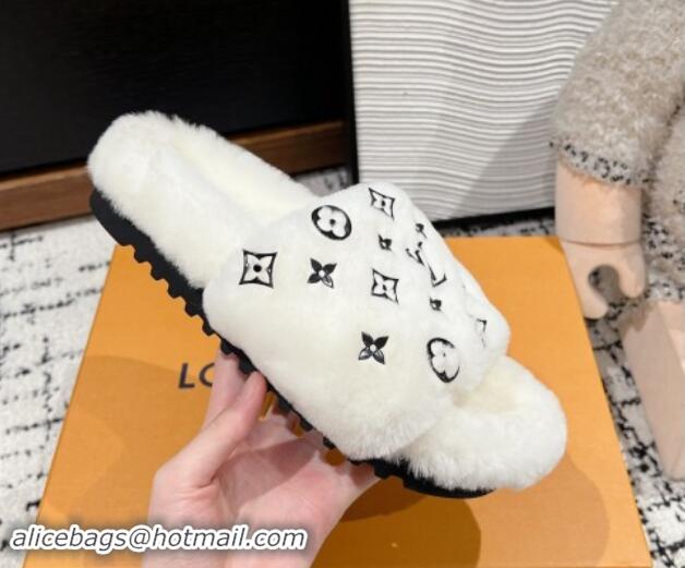 Unique Style Louis Vuitton Wool Flat Slides Sandal White 1114055