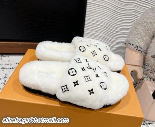 Unique Style Louis Vuitton Wool Flat Slides Sandal White 1114055