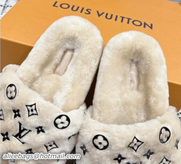 Good Looking Louis Vuitton Wool Flat Slides Sandal Beige 1114056