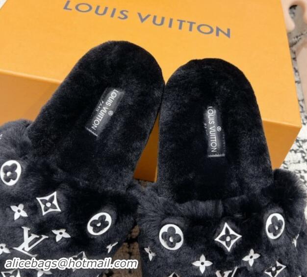 Purchase Louis Vuitton Wool Flat Slides Sandal Black 1114057