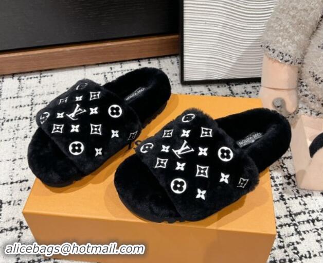 Purchase Louis Vuitton Wool Flat Slides Sandal Black 1114057