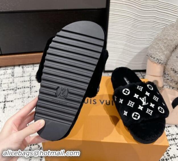 Purchase Louis Vuitton Wool Flat Slides Sandal Black 1114057