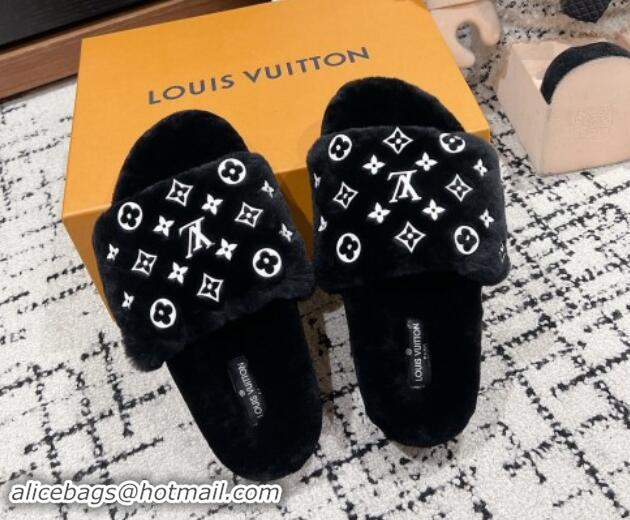 Purchase Louis Vuitton Wool Flat Slides Sandal Black 1114057