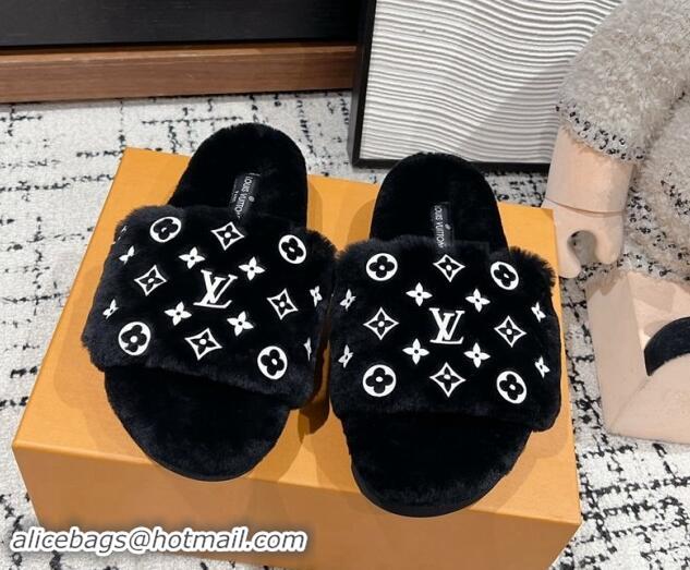 Purchase Louis Vuitton Wool Flat Slides Sandal Black 1114057