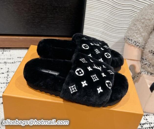 Purchase Louis Vuitton Wool Flat Slides Sandal Black 1114057