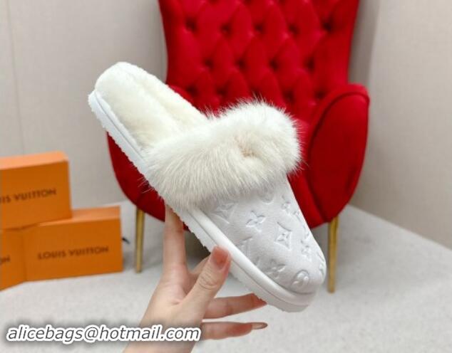 Best Grade Louis Vuitton LV Cosy Flat Comfort Mules in Suede and Wool White 1114059