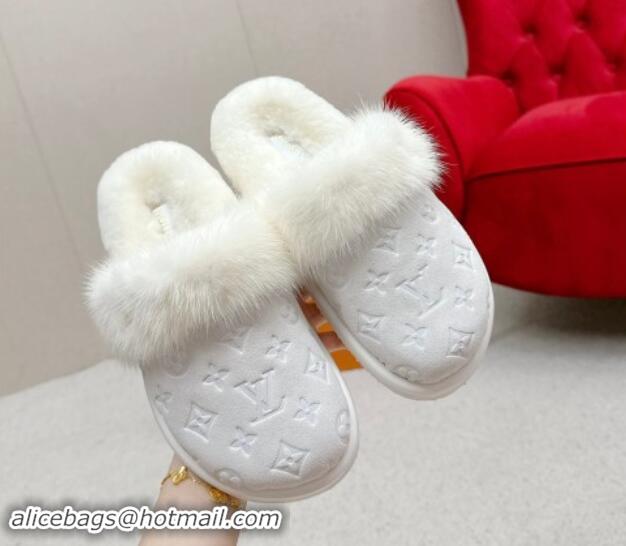 Best Grade Louis Vuitton LV Cosy Flat Comfort Mules in Suede and Wool White 1114059