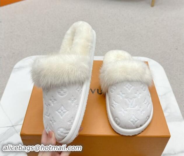 Best Grade Louis Vuitton LV Cosy Flat Comfort Mules in Suede and Wool White 1114059