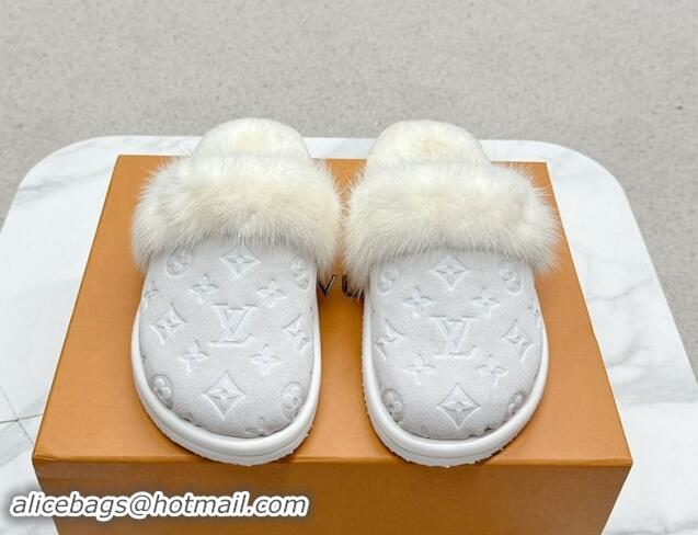 Best Grade Louis Vuitton LV Cosy Flat Comfort Mules in Suede and Wool White 1114059