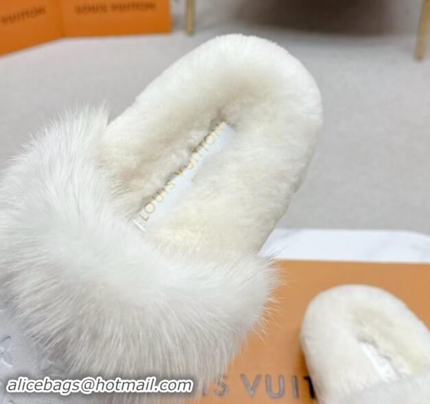 Best Grade Louis Vuitton LV Cosy Flat Comfort Mules in Suede and Wool White 1114059