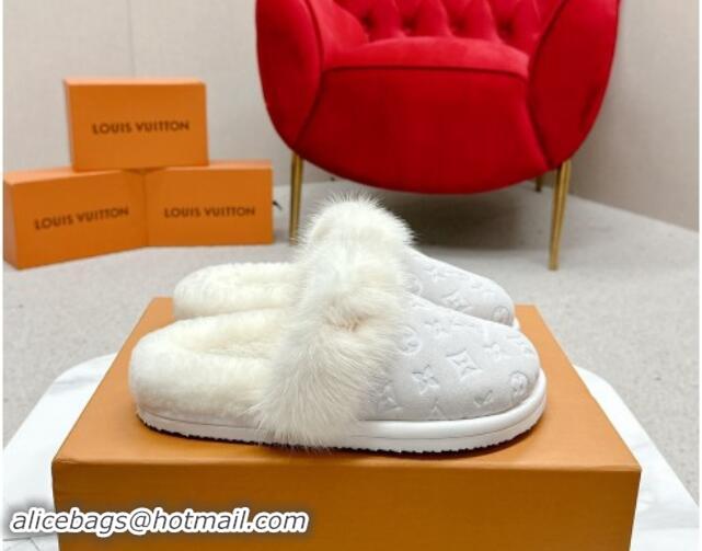 Best Grade Louis Vuitton LV Cosy Flat Comfort Mules in Suede and Wool White 1114059