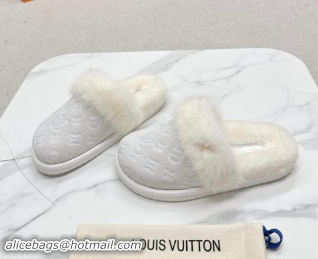 Best Grade Louis Vuitton LV Cosy Flat Comfort Mules in Suede and Wool White 1114059