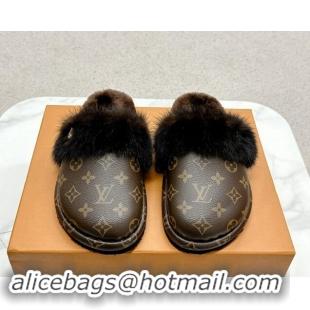 Top Grade Louis Vuitton LV Cosy Flat Comfort Mules in Monogram Canvas and Wool 1114061