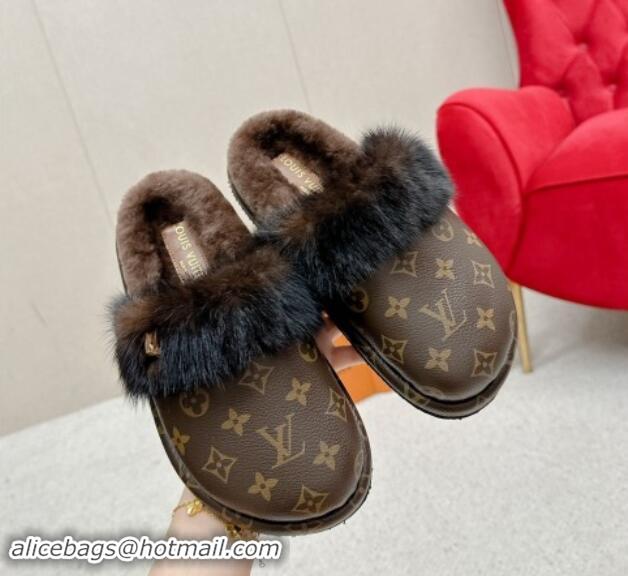 Top Grade Louis Vuitton LV Cosy Flat Comfort Mules in Monogram Canvas and Wool 1114061