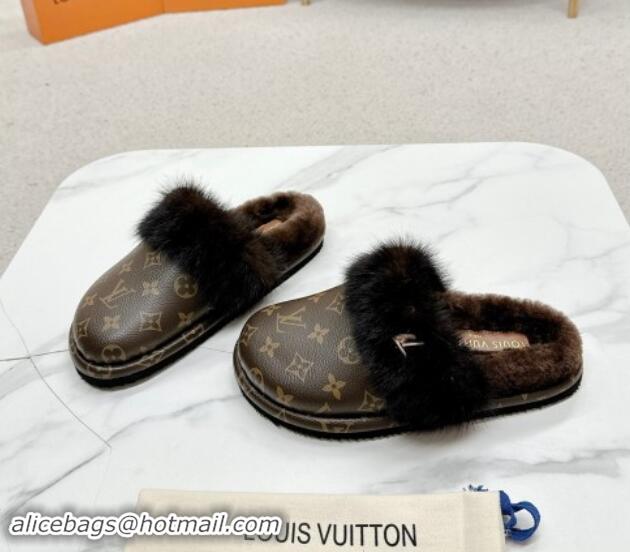 Top Grade Louis Vuitton LV Cosy Flat Comfort Mules in Monogram Canvas and Wool 1114061