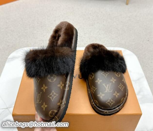 Top Grade Louis Vuitton LV Cosy Flat Comfort Mules in Monogram Canvas and Wool 1114061