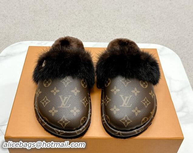 Top Grade Louis Vuitton LV Cosy Flat Comfort Mules in Monogram Canvas and Wool 1114061