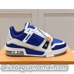 Pretty Style Louis Vuitton LV Trainer Sneakers in Grained Leather Blue 1114062