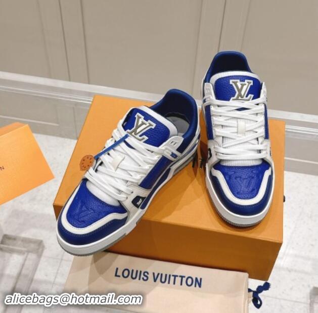 Pretty Style Louis Vuitton LV Trainer Sneakers in Grained Leather Blue 1114062