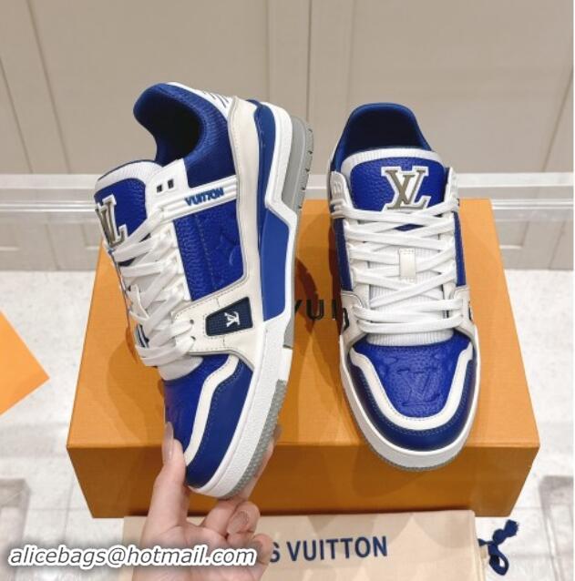 Pretty Style Louis Vuitton LV Trainer Sneakers in Grained Leather Blue 1114062