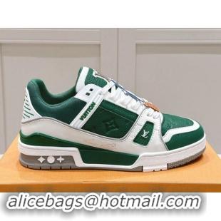 Unique Style Louis Vuitton LV Trainer Sneakers in Grained Leather Green 1114063