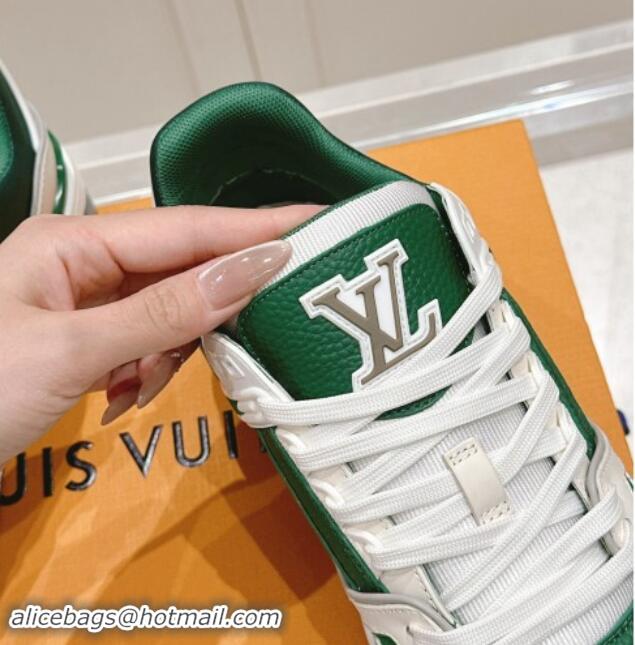 Unique Style Louis Vuitton LV Trainer Sneakers in Grained Leather Green 1114063