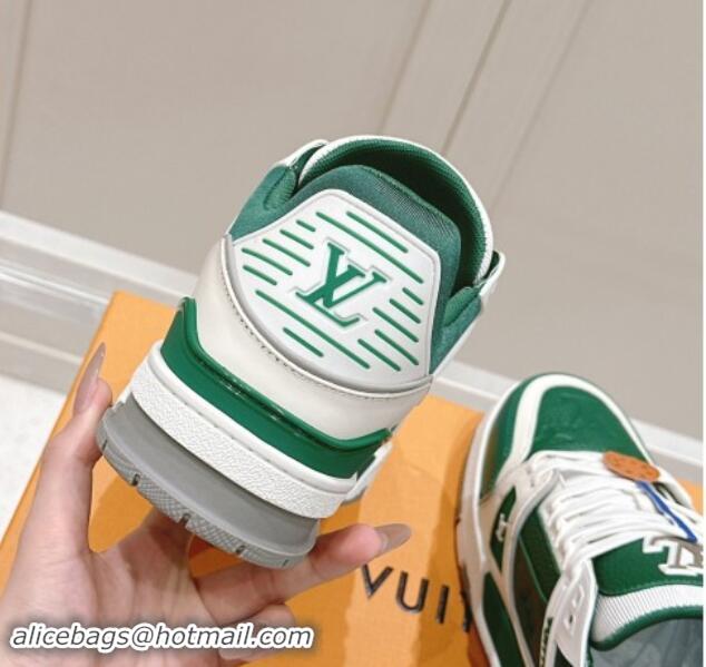 Unique Style Louis Vuitton LV Trainer Sneakers in Grained Leather Green 1114063