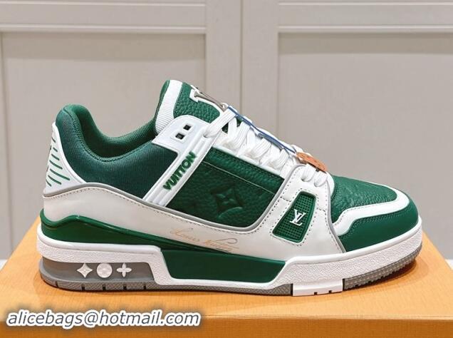 Unique Style Louis Vuitton LV Trainer Sneakers in Grained Leather Green 1114063