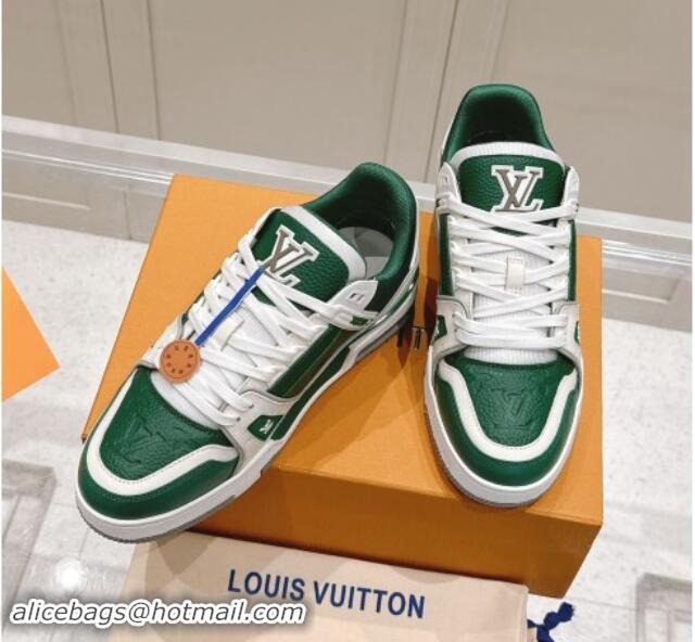 Unique Style Louis Vuitton LV Trainer Sneakers in Grained Leather Green 1114063