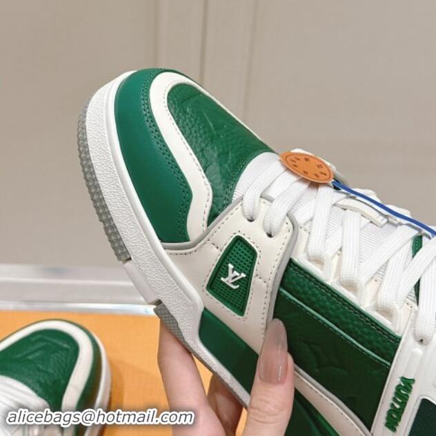 Unique Style Louis Vuitton LV Trainer Sneakers in Grained Leather Green 1114063