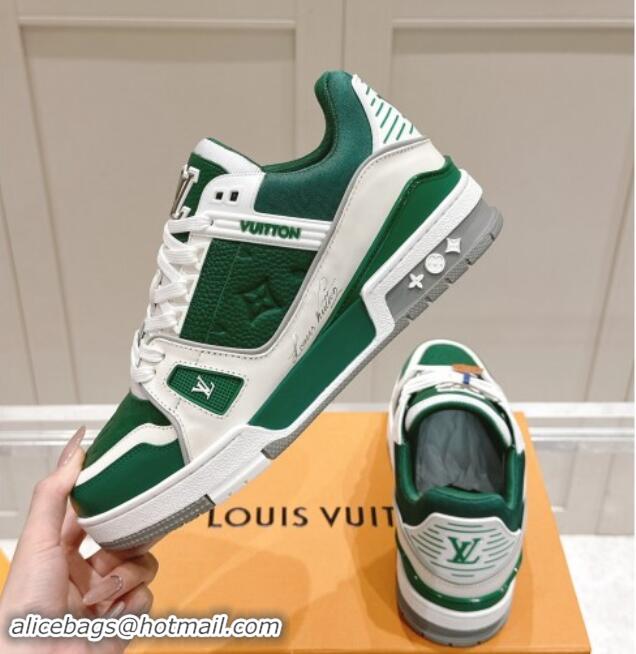 Unique Style Louis Vuitton LV Trainer Sneakers in Grained Leather Green 1114063