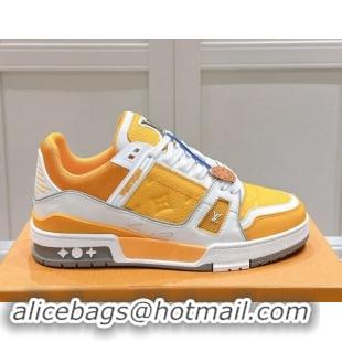 Good Quality Louis Vuitton LV Trainer Sneakers in Grained Leather Yellow 114064