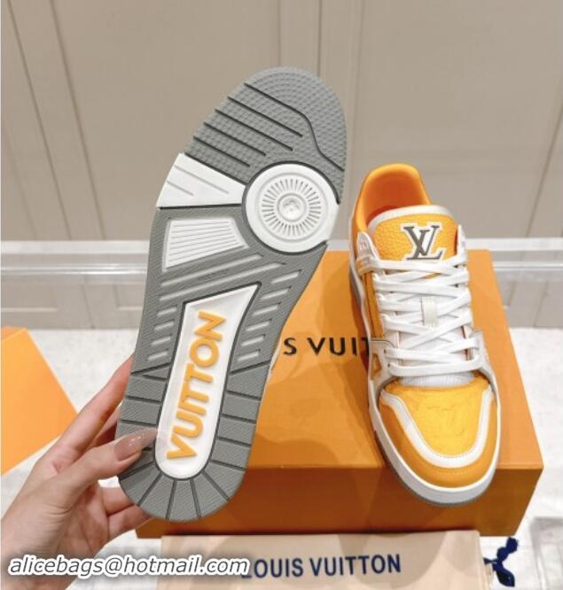 Good Quality Louis Vuitton LV Trainer Sneakers in Grained Leather Yellow 114064