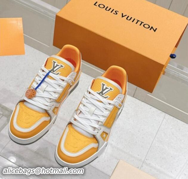 Good Quality Louis Vuitton LV Trainer Sneakers in Grained Leather Yellow 114064