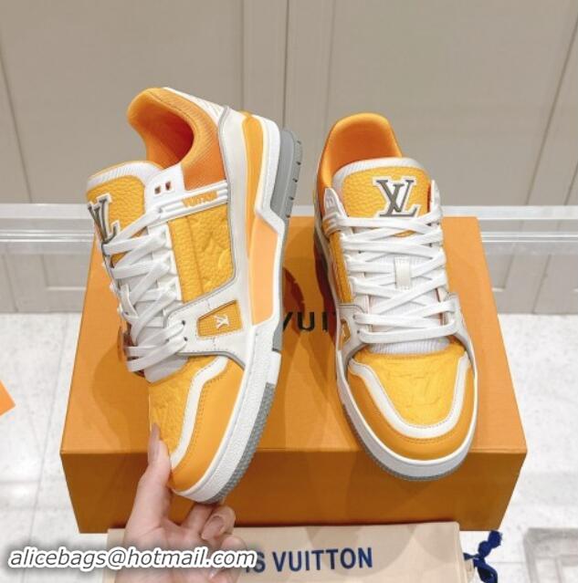 Good Quality Louis Vuitton LV Trainer Sneakers in Grained Leather Yellow 114064