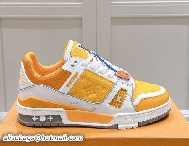 Good Quality Louis Vuitton LV Trainer Sneakers in Grained Leather Yellow 114064