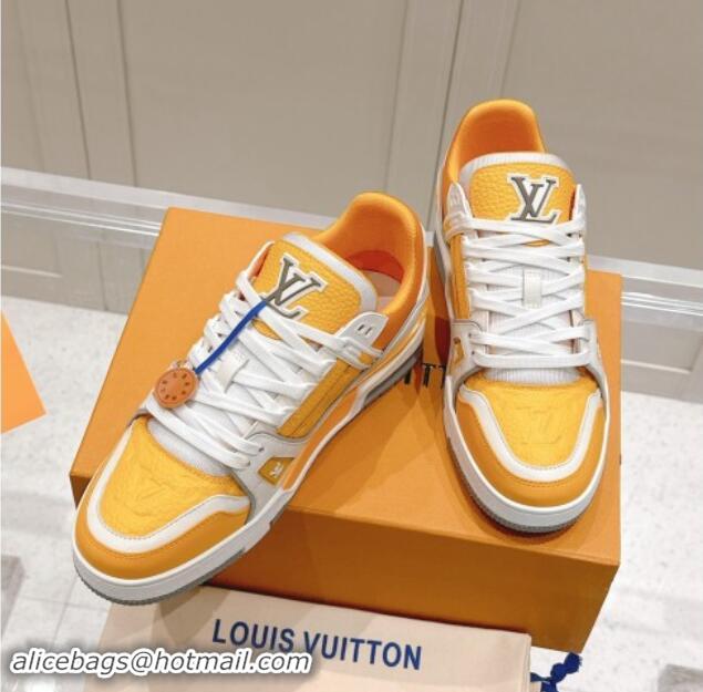 Good Quality Louis Vuitton LV Trainer Sneakers in Grained Leather Yellow 114064