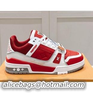 Durable Louis Vuitton LV Trainer Sneakers in Grained Leather Red 1114065