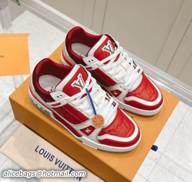 Durable Louis Vuitton LV Trainer Sneakers in Grained Leather Red 1114065