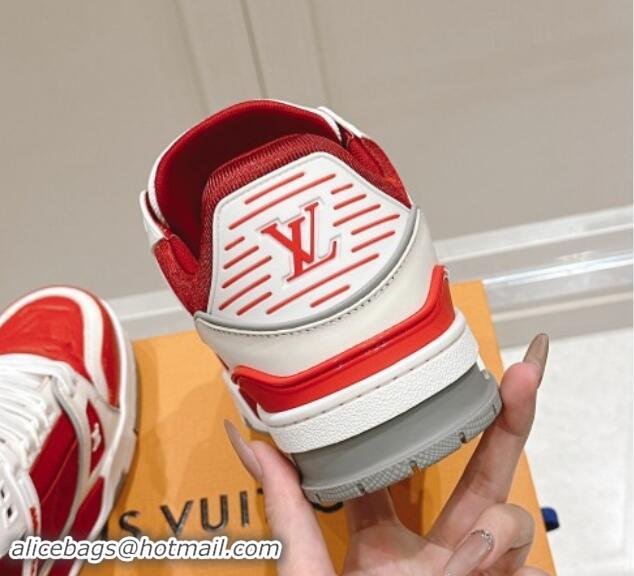 Durable Louis Vuitton LV Trainer Sneakers in Grained Leather Red 1114065