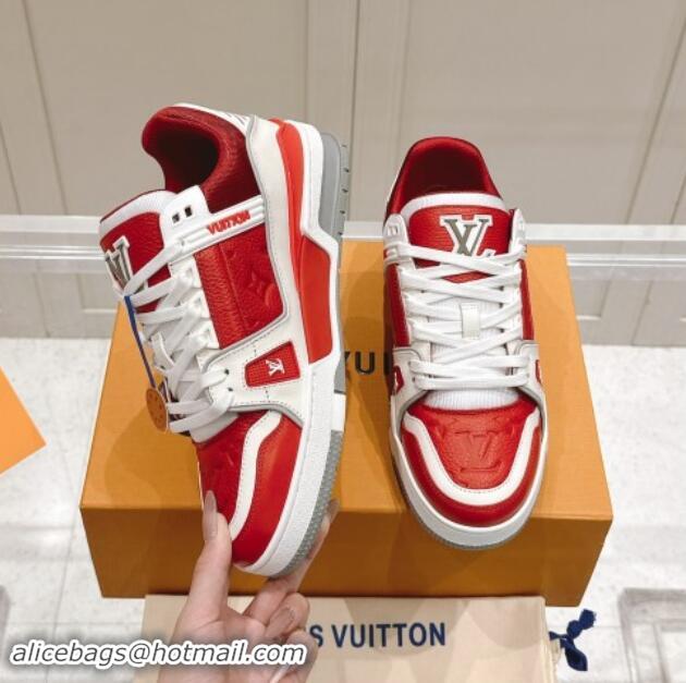 Durable Louis Vuitton LV Trainer Sneakers in Grained Leather Red 1114065