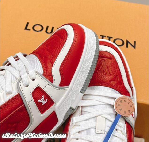 Durable Louis Vuitton LV Trainer Sneakers in Grained Leather Red 1114065