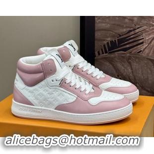 Good Looking Louis Vuitton LV Stadium Mid Top Sneakers in Monogram-Debossed Leather Pink 1114066