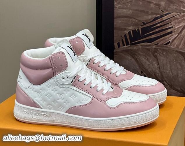 Good Looking Louis Vuitton LV Stadium Mid Top Sneakers in Monogram-Debossed Leather Pink 1114066