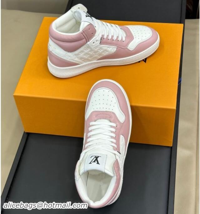 Good Looking Louis Vuitton LV Stadium Mid Top Sneakers in Monogram-Debossed Leather Pink 1114066