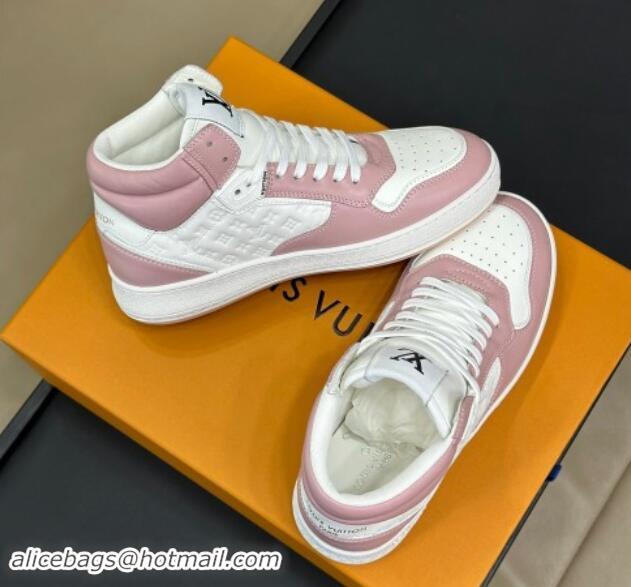 Good Looking Louis Vuitton LV Stadium Mid Top Sneakers in Monogram-Debossed Leather Pink 1114066