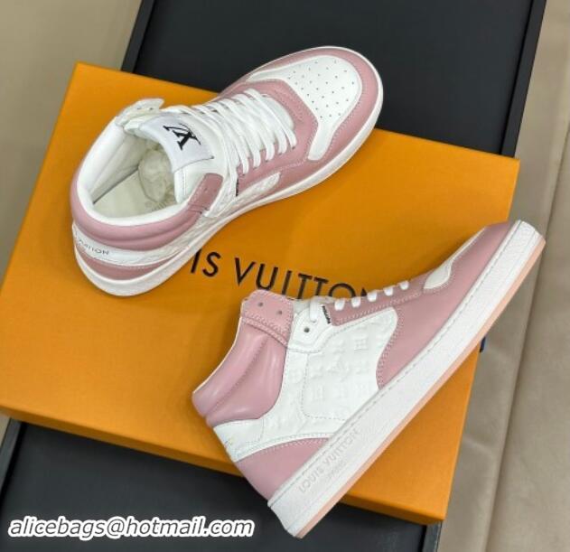 Good Looking Louis Vuitton LV Stadium Mid Top Sneakers in Monogram-Debossed Leather Pink 1114066