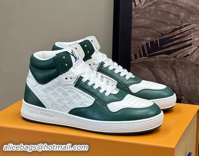 Popular Style Louis Vuitton LV Stadium Mid Top Sneakers in Monogram-Debossed Leather Green 114067